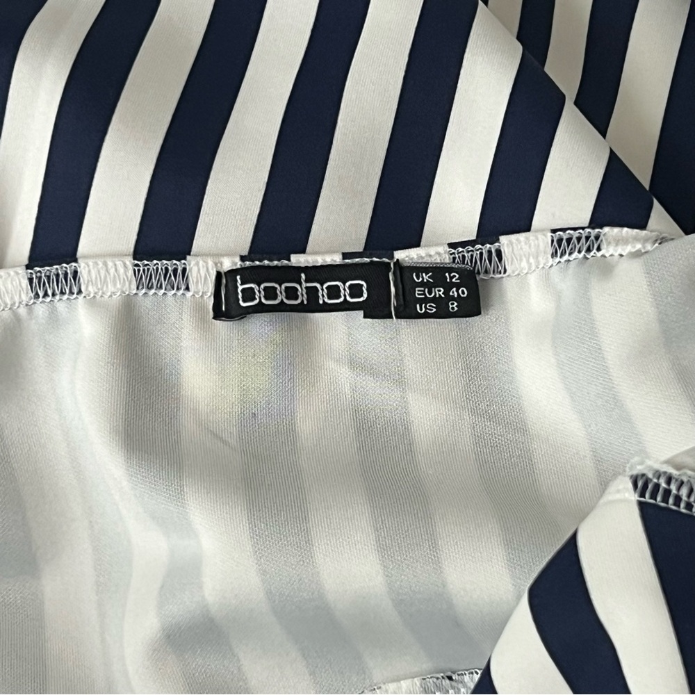 Boohoo Blue and White Asymmetrical Tie Front Sundress - Picture 10 of 14